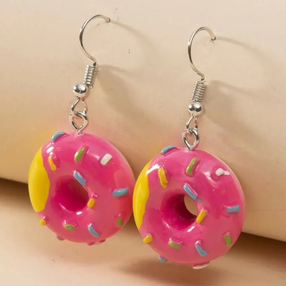 Pink and Yellow Donut Earrings for Kids